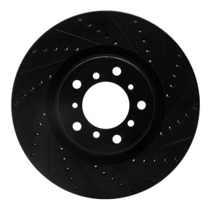 BMW M3 Brake Rotor (1) - Left Front - R1 Concepts - Drilled & Slotted - Black - `01-`06